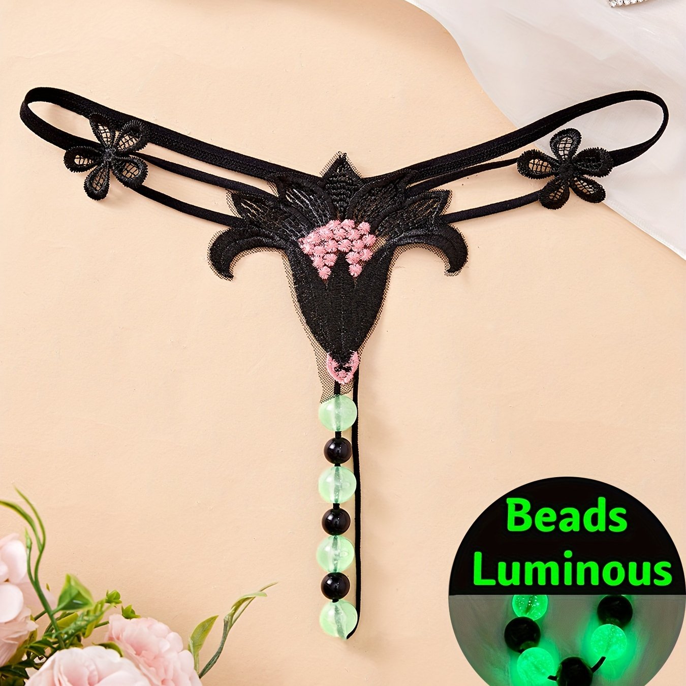 Large Luminous Beaded Massage Thong for Women Night Out