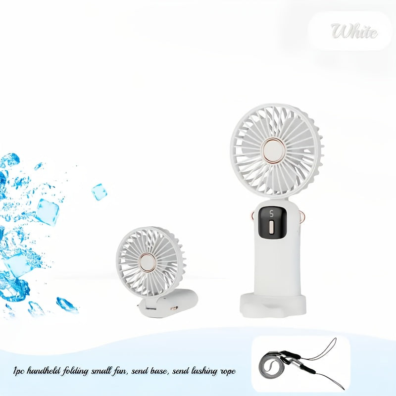 White and Rose Gold Mini Fan with Neck Strap, USB Rechargeable, Portable