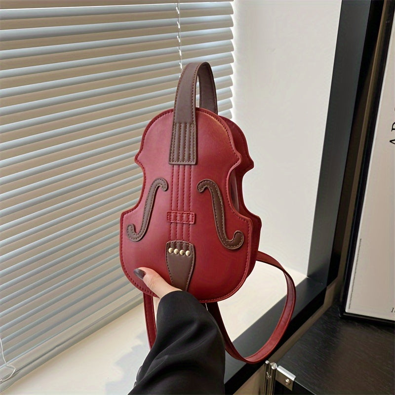 Black and White Violin-Shaped Crossbody Bag for Women with Adjustable Strap