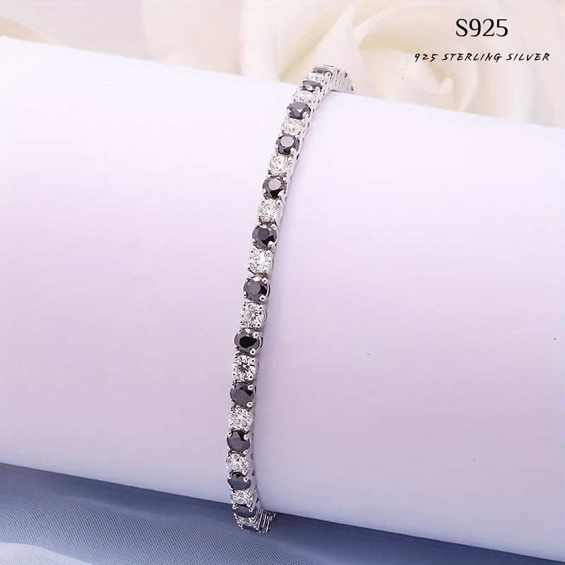 Sterling Silver and Gold Plated Tennis Bracelet with Moissanite Stones and December Birthstone