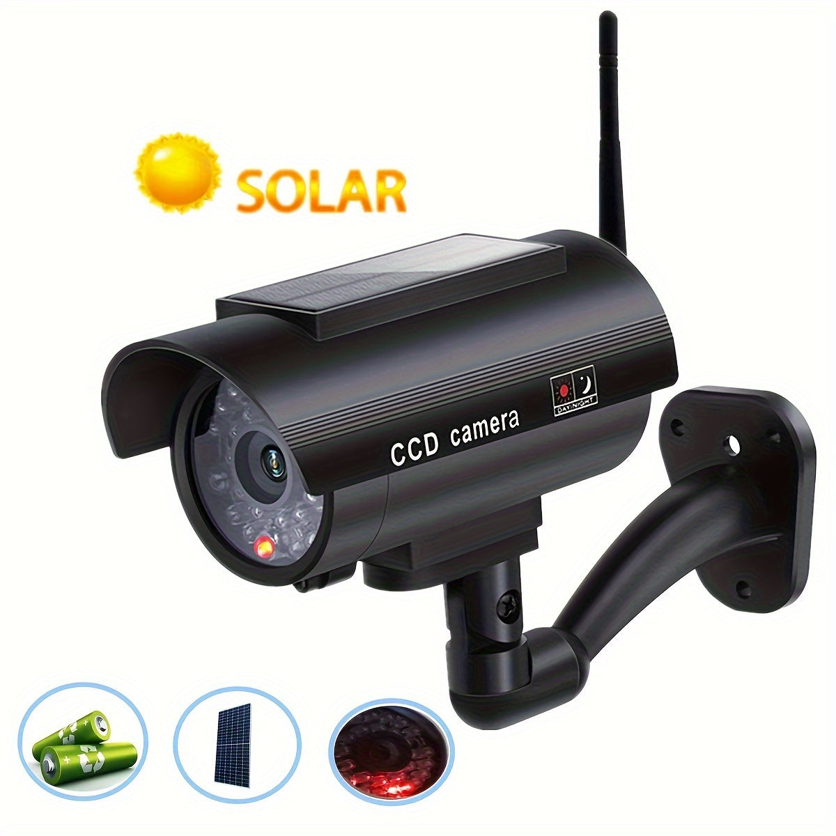 Solar Powered Fake Security Camera with Red Flashing LED Light