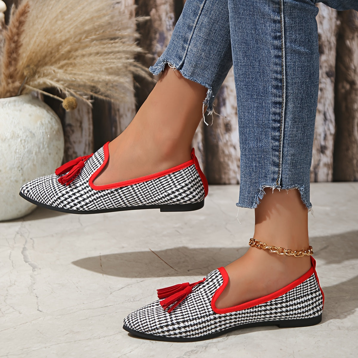 Women's Plaid Ballet Flats Slip-On All-Season Casual Shoes