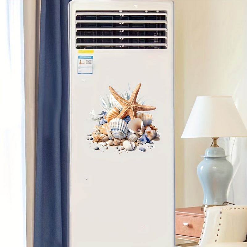 Ocean-Themed Bathroom Decal Set with Starfish and Shells Glossy PVC Ceramic Surface Decor