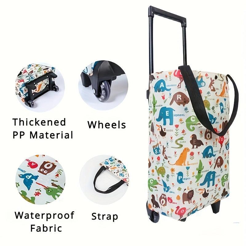 Foldable Shopping Cart with Wheels Waterproof Oxford Fabric Large Capacity Outdoor Groceries