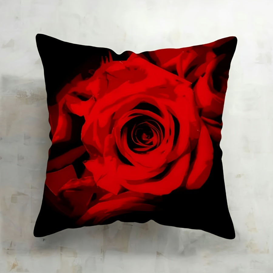 Red Rose Printed Throw Pillow Cover 44.96cm x 44.96cm Floral Cushion Cover for Valentine's Day and Wedding