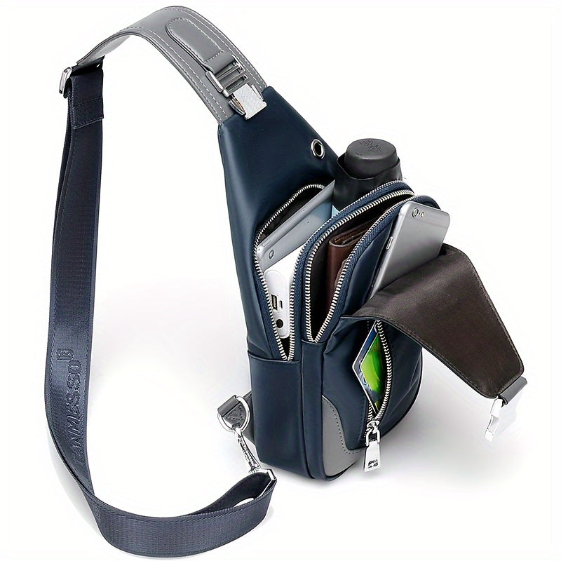 TANMESSO Erkaklar uchun Qora Ko'k Rangdagi Bir Necha Bo'limli Anti-O'g'irlik Oksford Ko'krak Sumkasi, Moslashtiriladigan Tasmali va Tasodifiy Chiqishlar uchun USB Porti