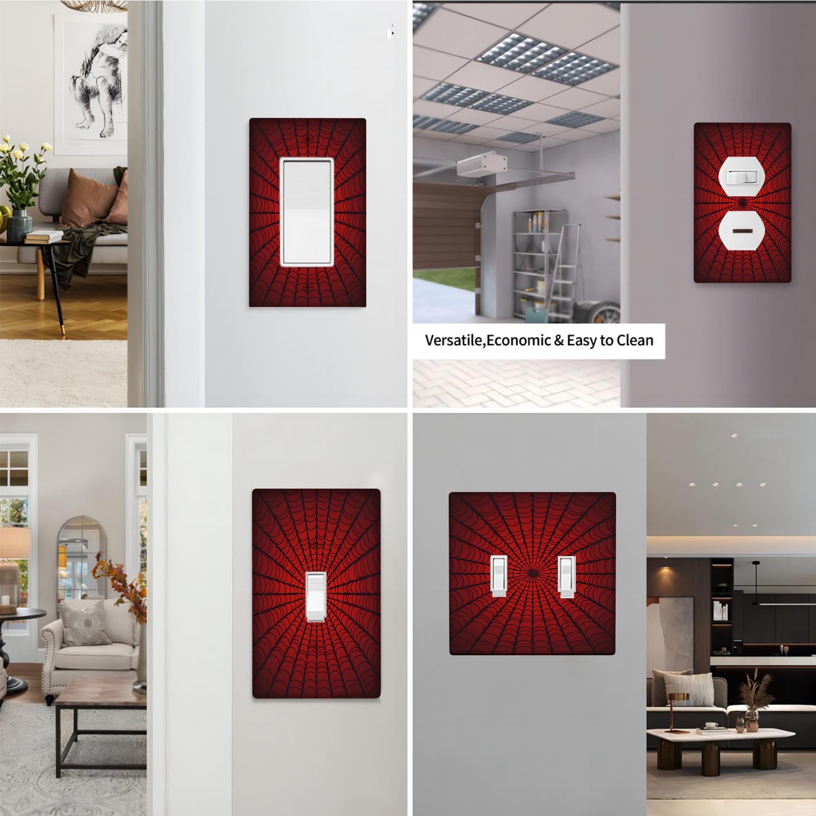 Spider Web Design Light Switch Cover Black or Red 1-Gang or 2-Gang for Bathroom Bedroom Living Room