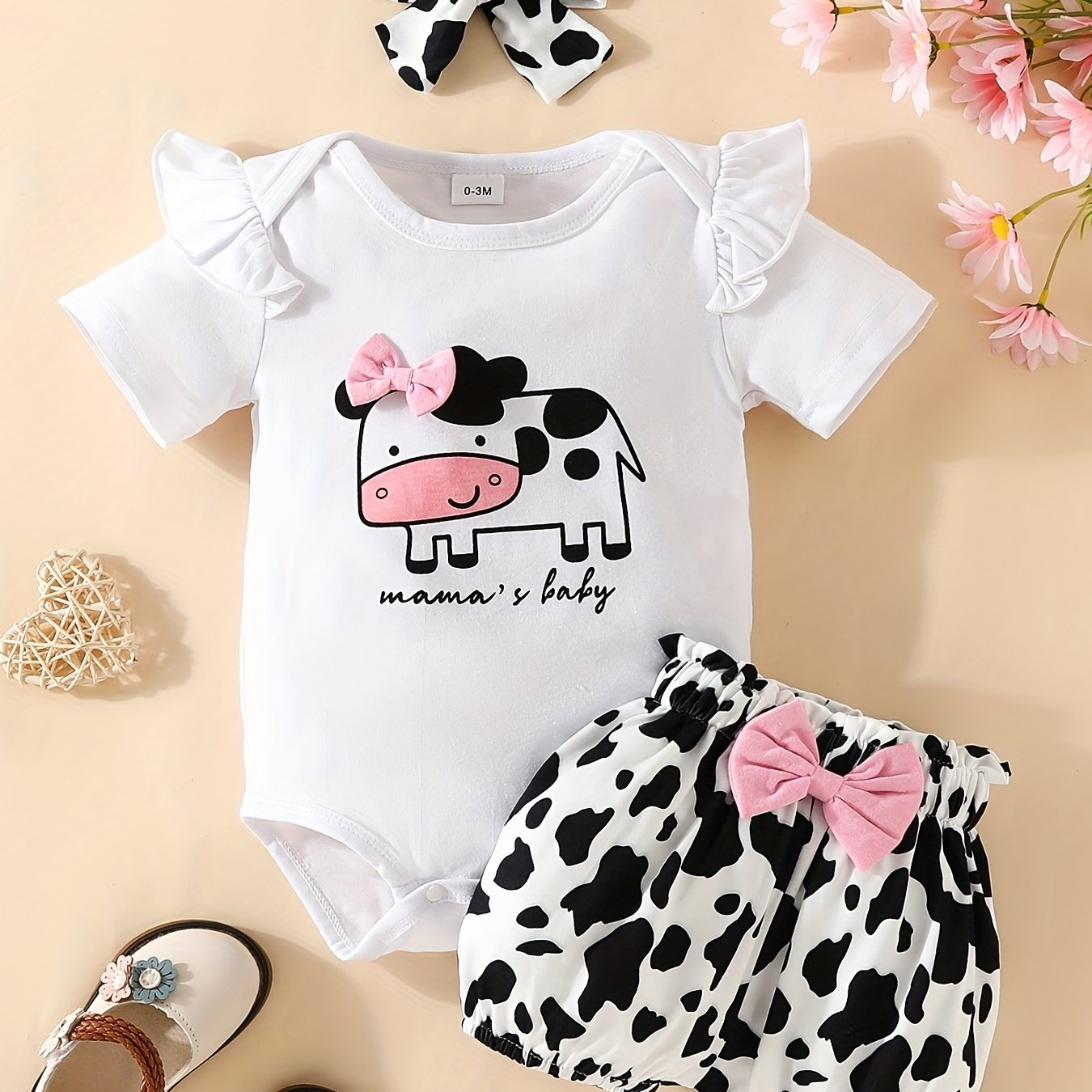 Newborn Girls Summer 3-Piece Clothing Set Letter Top Printed Pants Headband