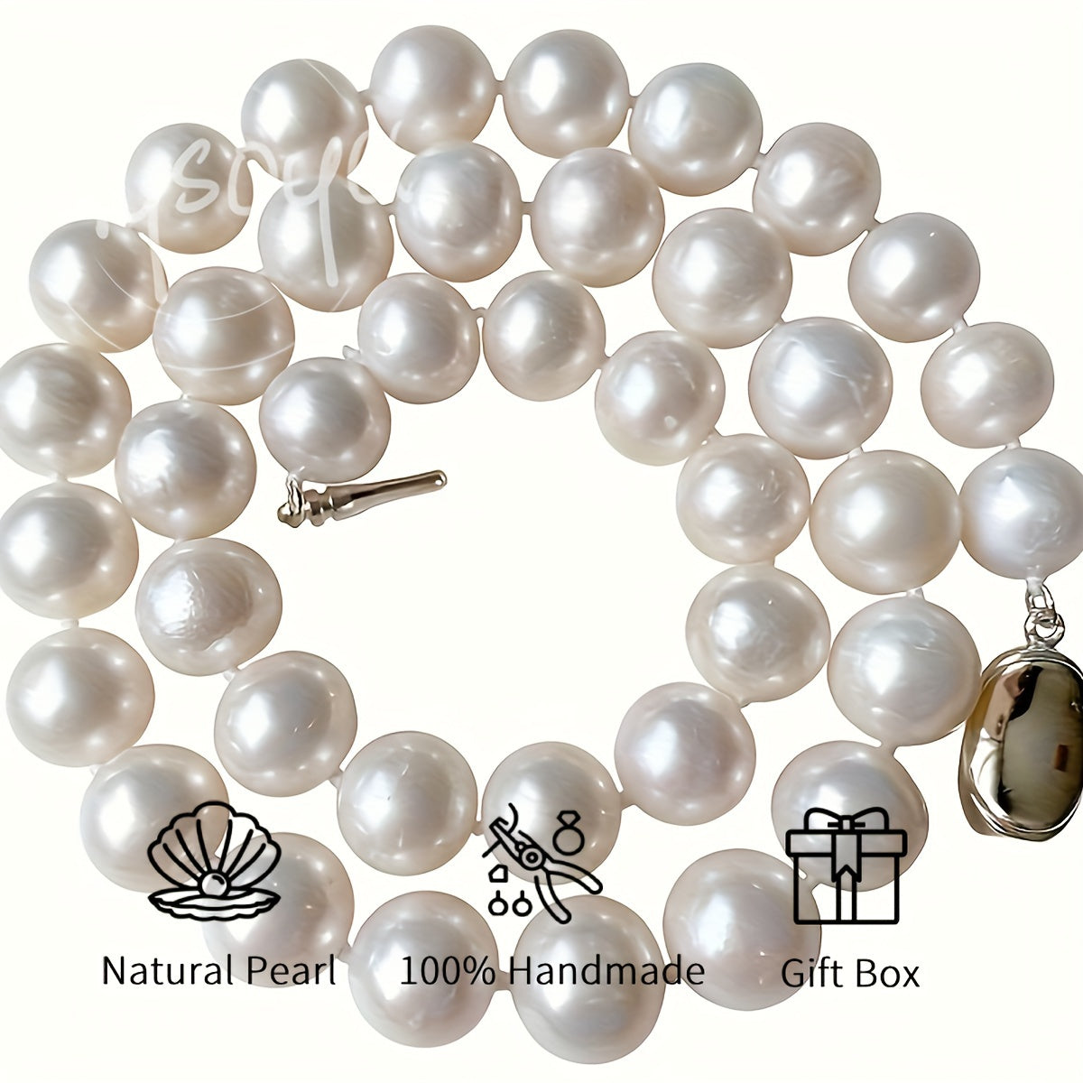 Natural Freshwater Pearl Necklace 11-13mm Large Pearls Gift Box for Women or Men