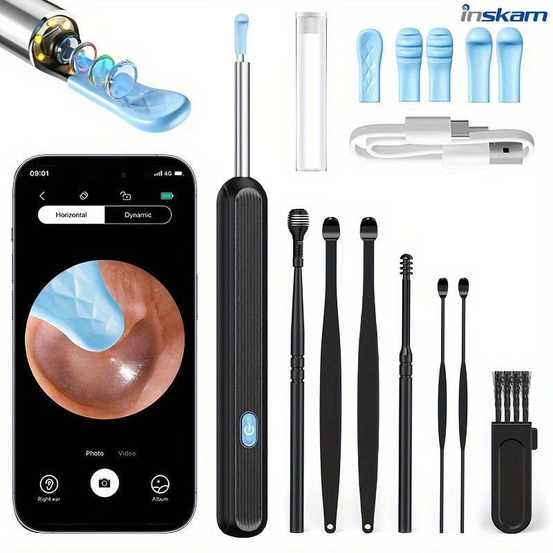 Kamera va yoritgich bilan quloq tozalagich, batareya yoki USB orqali quvvatlanadi. Barcha telefonlar bilan mos keladigan 7 ta quloq qoshiqni o'z ichiga oladi. Brend: INSKAM.