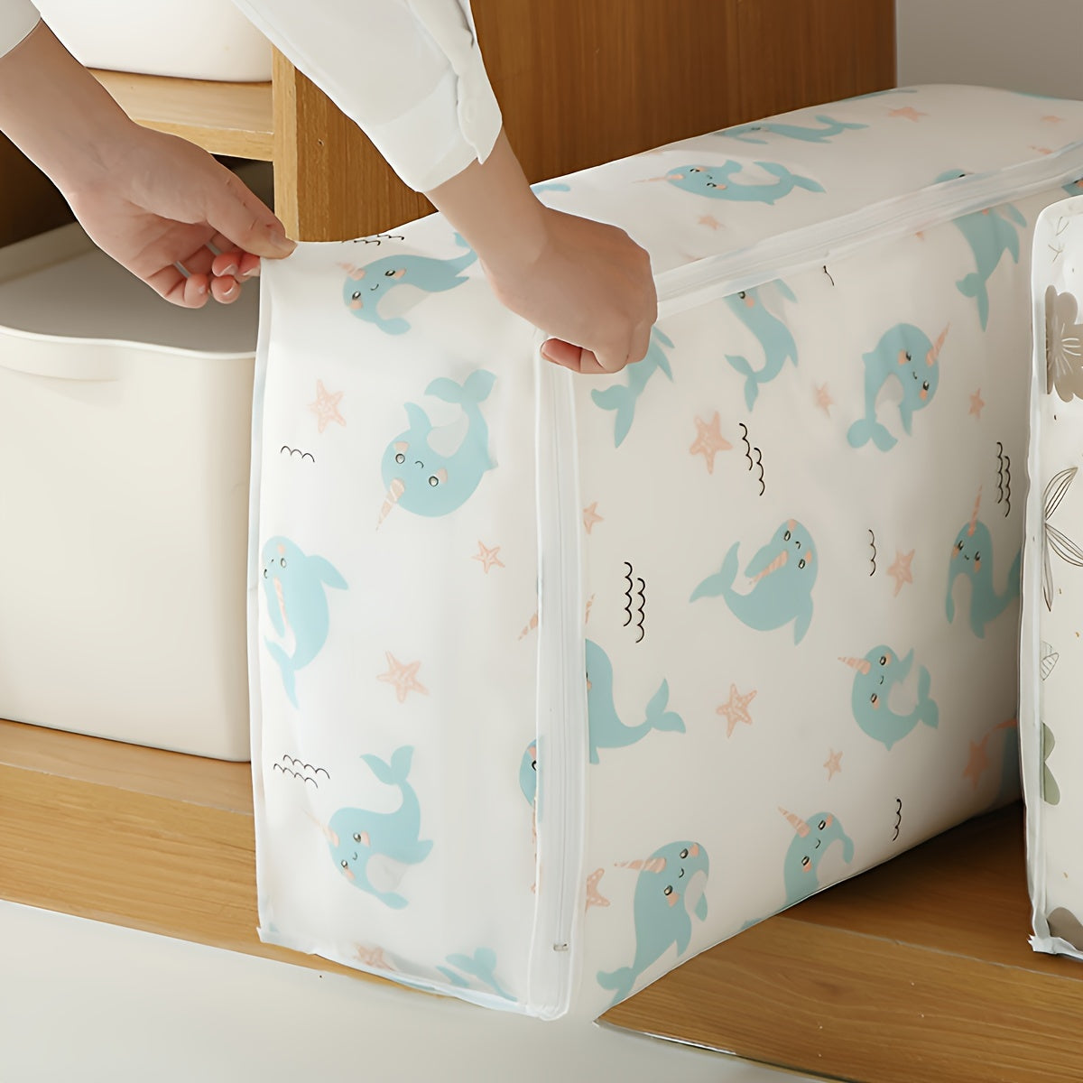 Underbed Storage Bag Polyester Moisture-Proof Clothing Organizer for Adults Single Pack