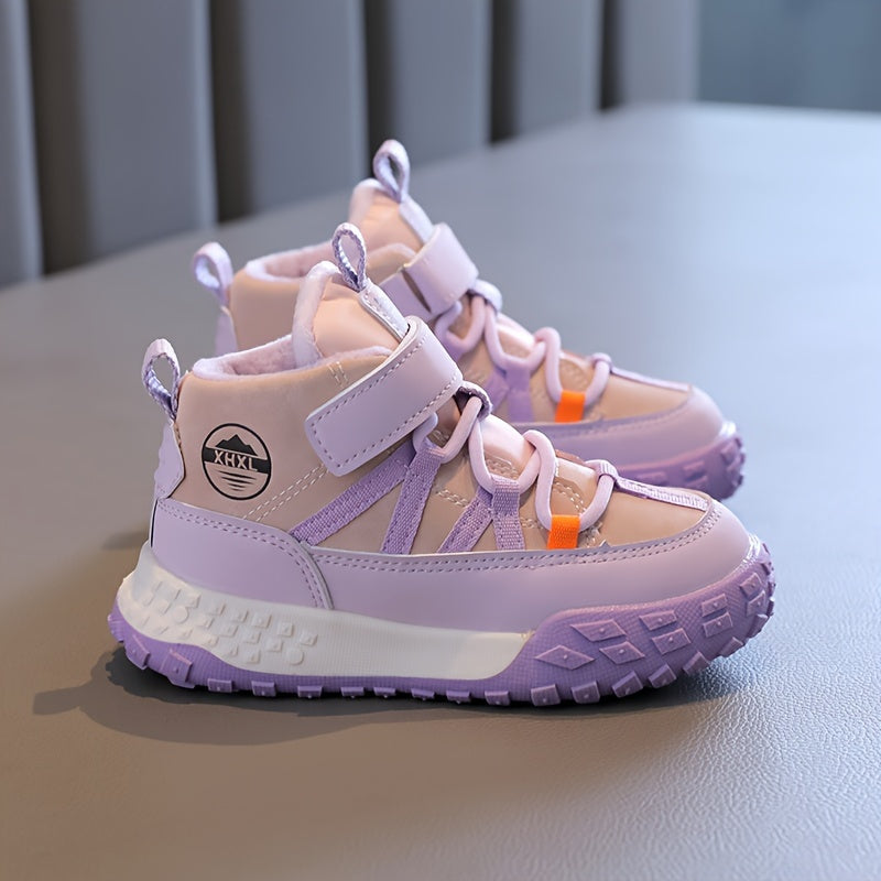 Детские кроссовки на высоком ходу с флисовой подкладкой, противоскользящие, повседневные, для улицы, осень-зима