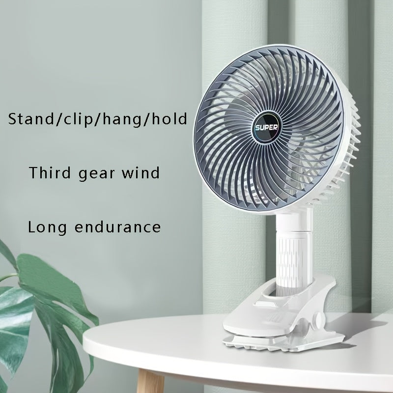 USB Clip Fan with 3-Speed Adjustable Portable Rechargeable Battery Powered
