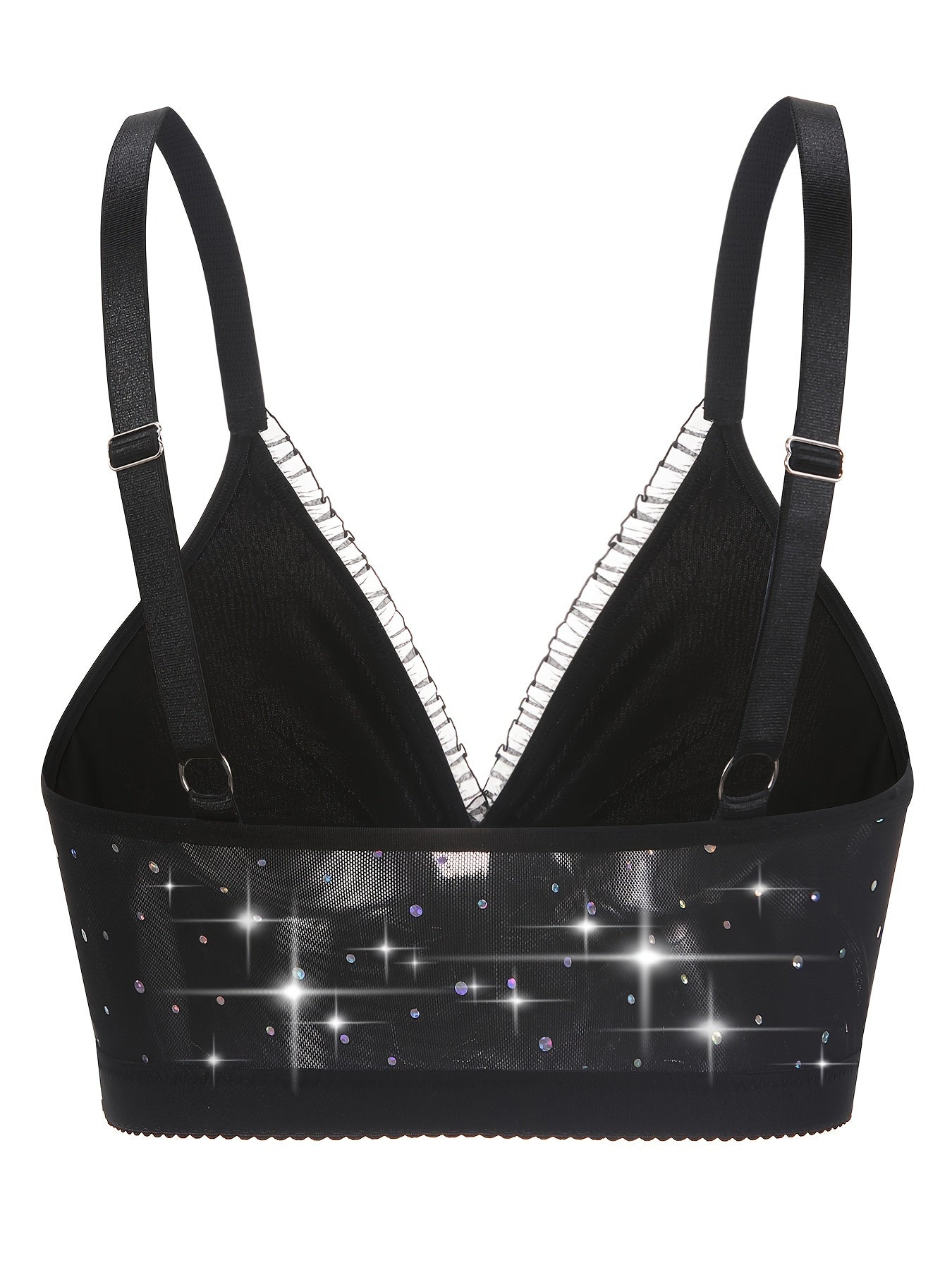 Бюстгальтер женский plus size с блестящими пайетками, глубоким вырезом V и кружевной отделкой