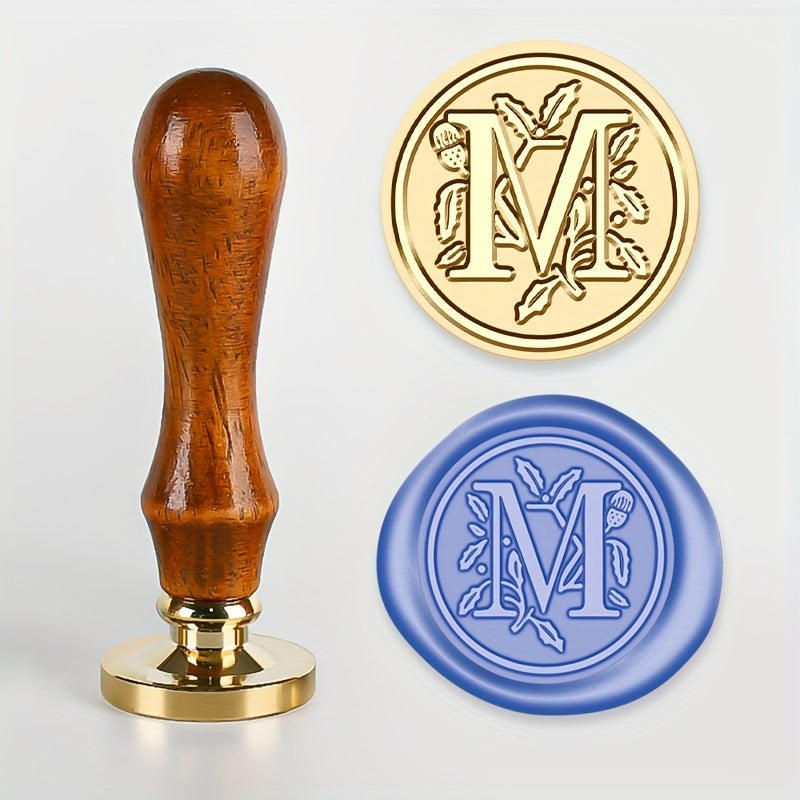 Wax Seal Stamp Set with 26 Letters Brass Head and Retro Wood Handle for Invitations and Gift Wrapping