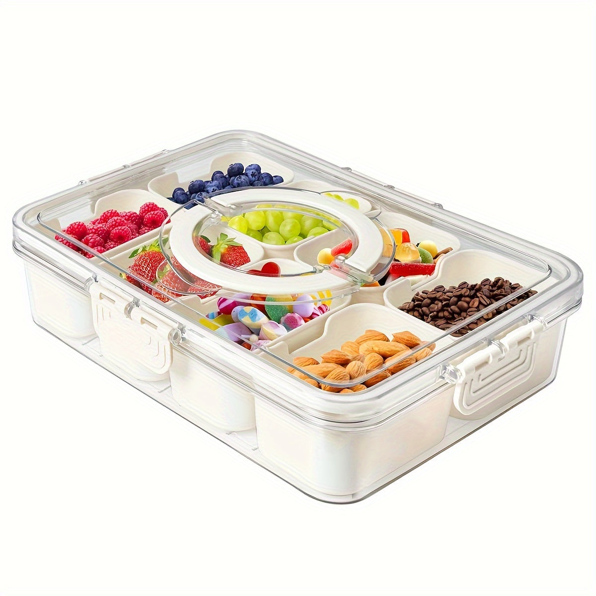Square Food Storage Lunch Box with 4/8/9 Compartments and Handles Plastic Tray