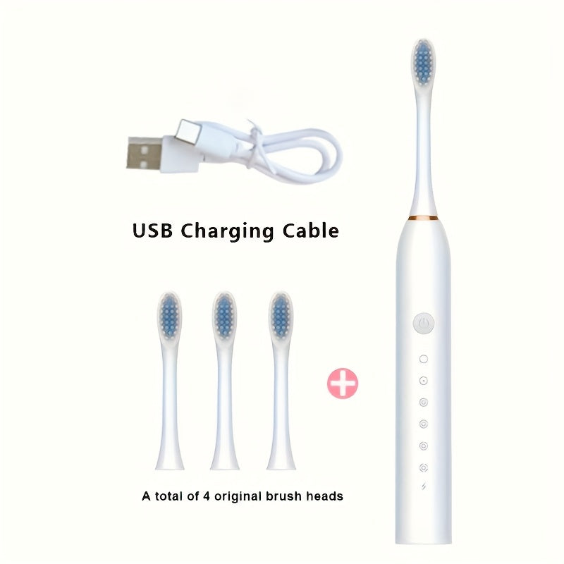 Electric Toothbrush for Adults, Rechargeable, 6 Cleaning Modes, White Black Pink