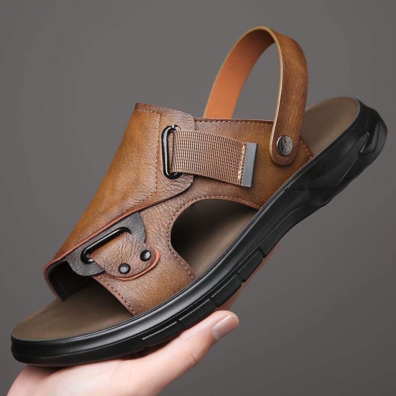 Men's Open-Toe Casual Sandals Non-Slip Summer Breathable PU Leather