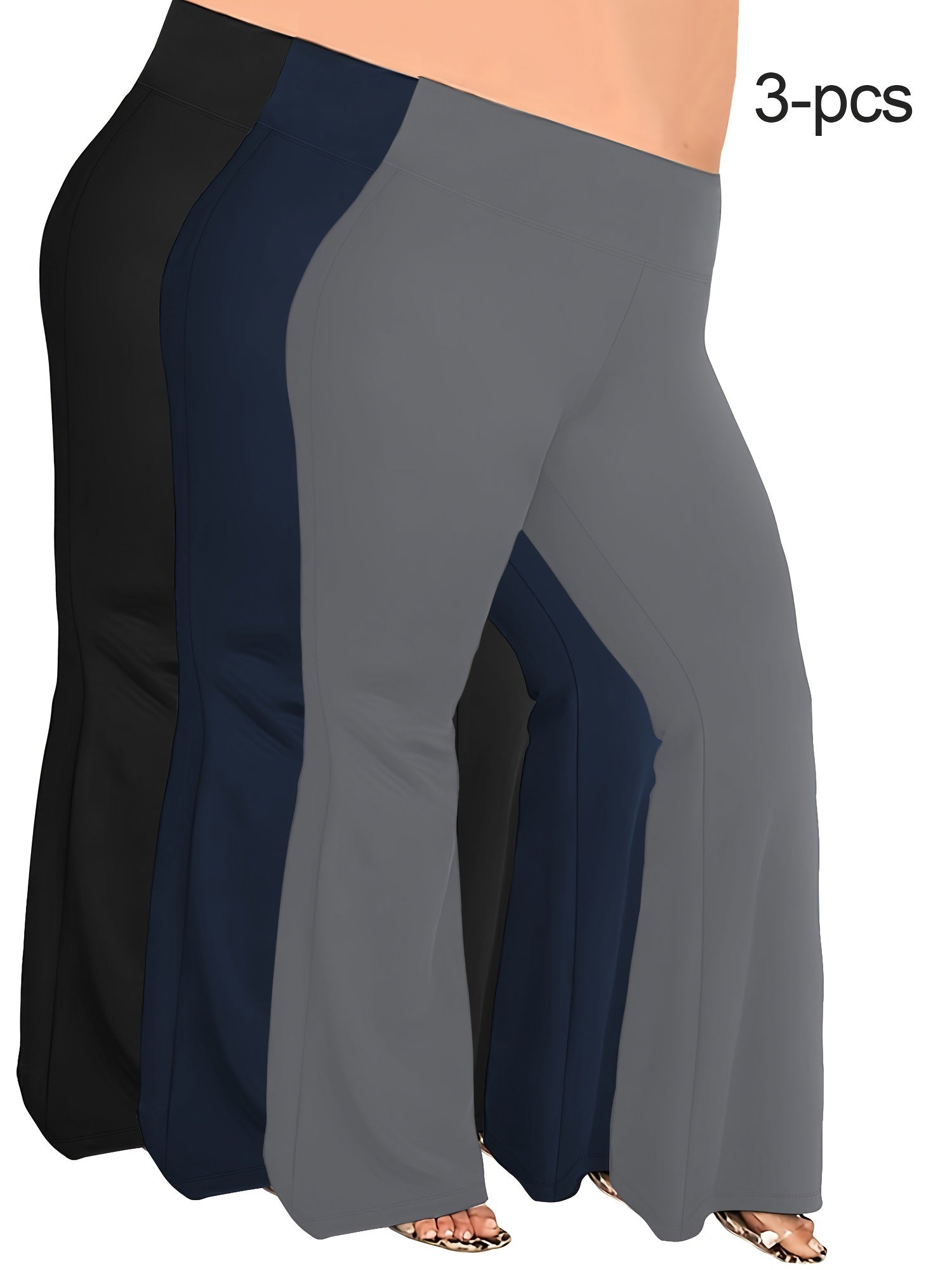 Women Plus Size High-Waist Flare Pants Soft Fitness Tummy Control Legs