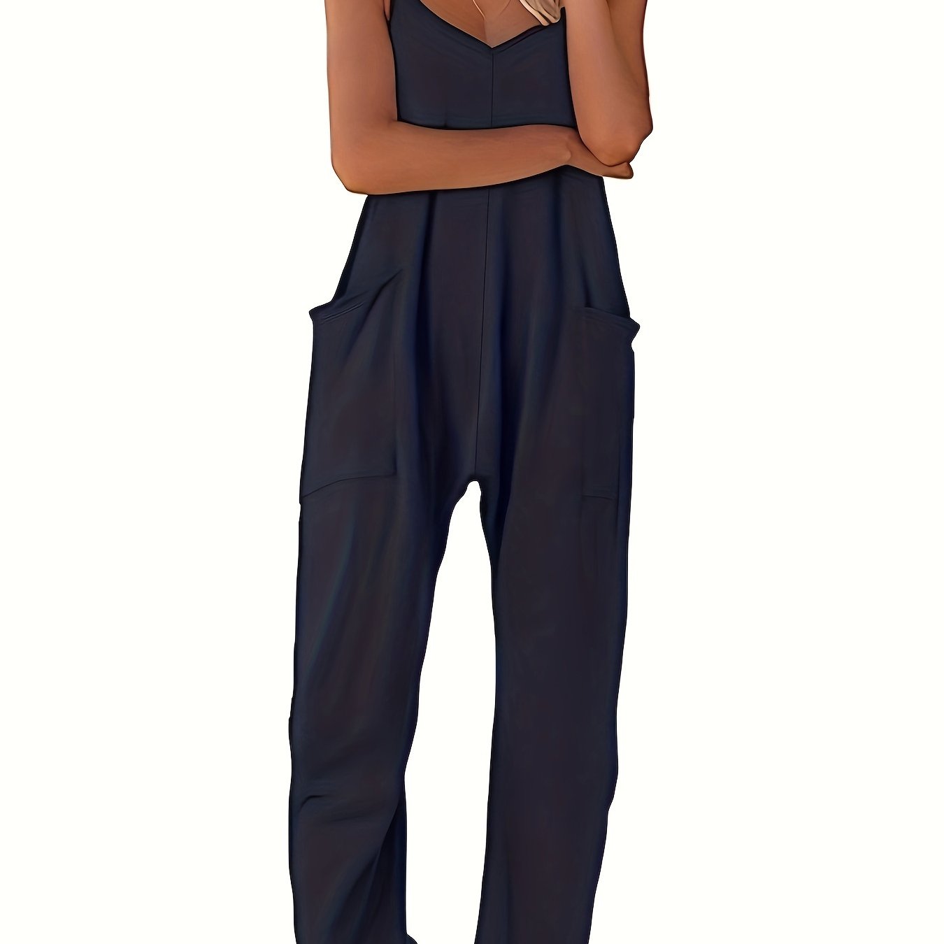 Mono sin mangas de talla grande con cuello en V y estilo casual para mujer