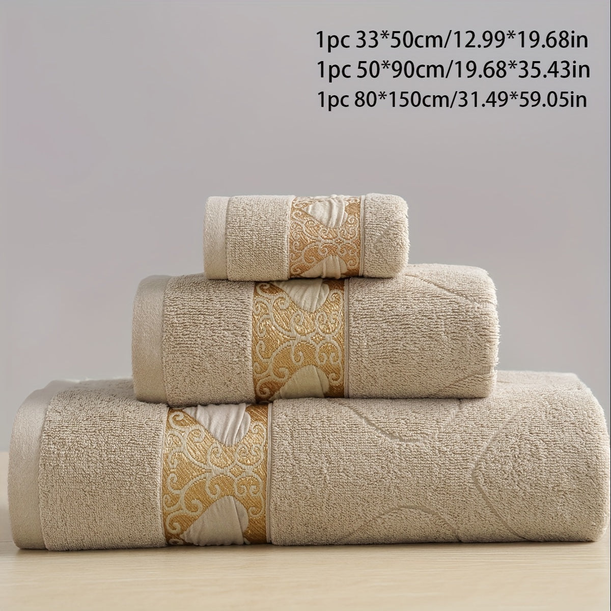 Cotton Jacquard Towel Set 3 Pieces Includes Washcloth Hand Towel Bath Towel Absorbent Quick-Drying Soft