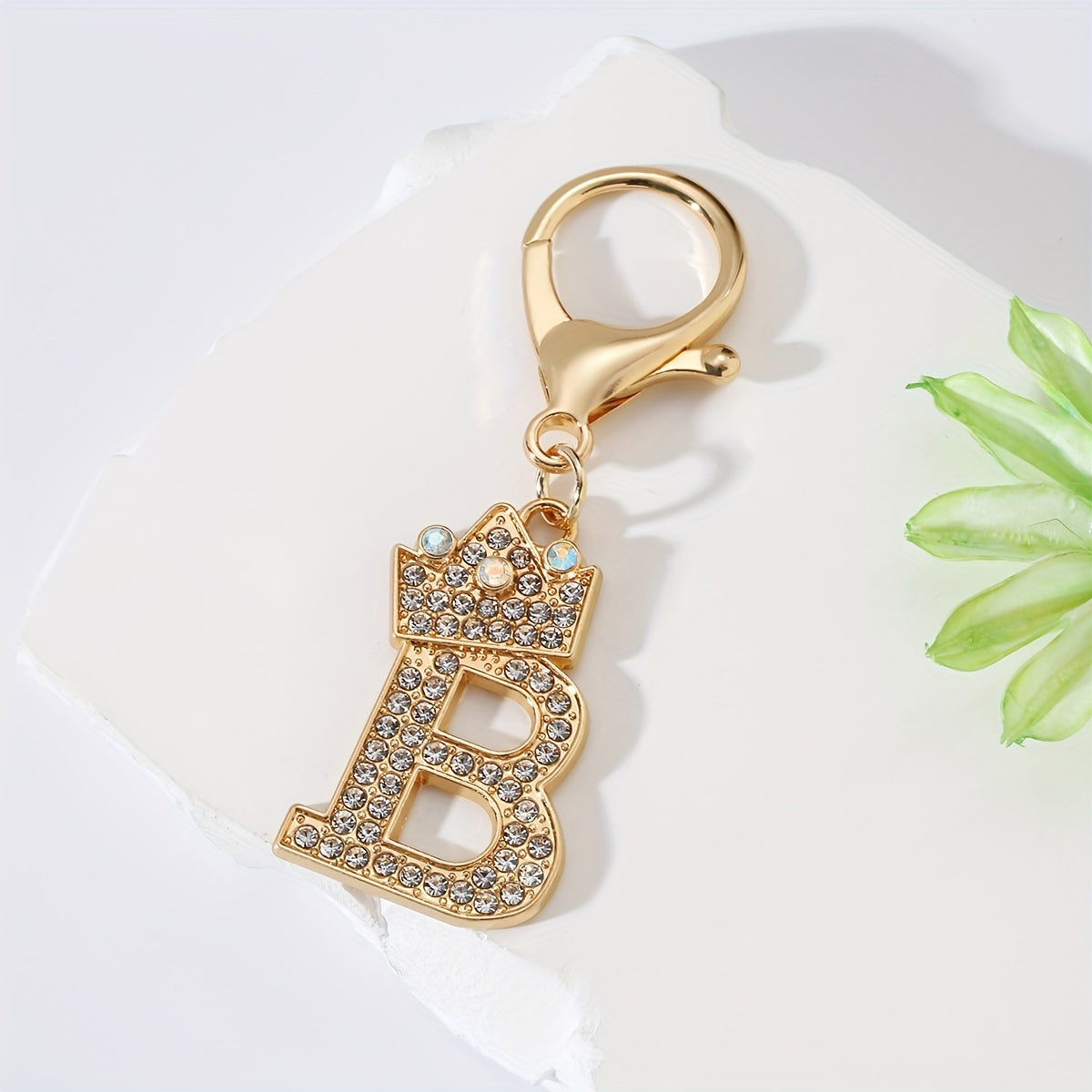 Men's Zinc Alloy Keychain with Artificial Diamond Crown and Letter Charms