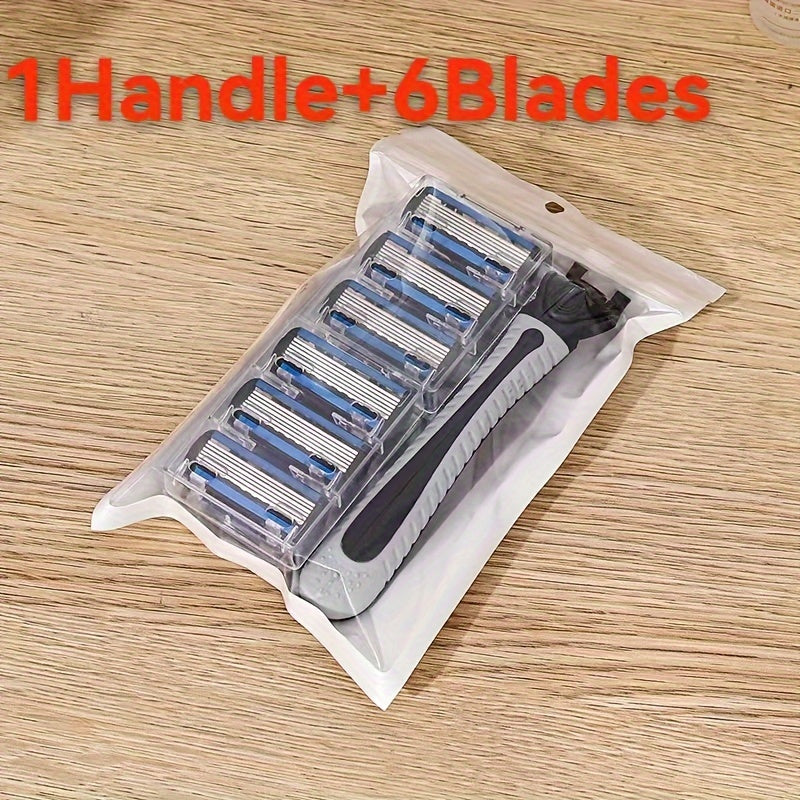Men's Safety Razor Set with Handle and 6 Stainless Steel Blades