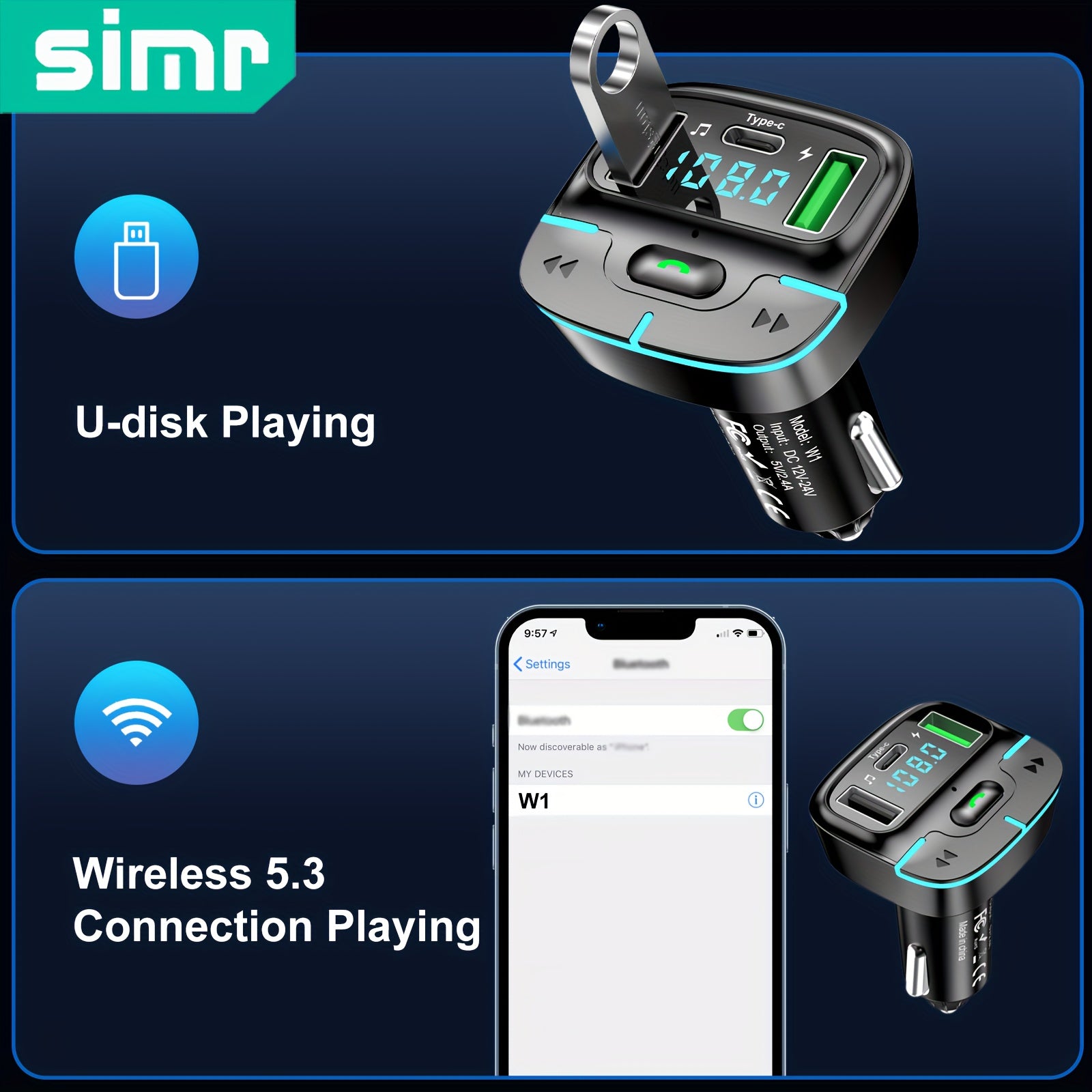 Car Phone Charger with FM Transmitter and Dual USB Fast Charging