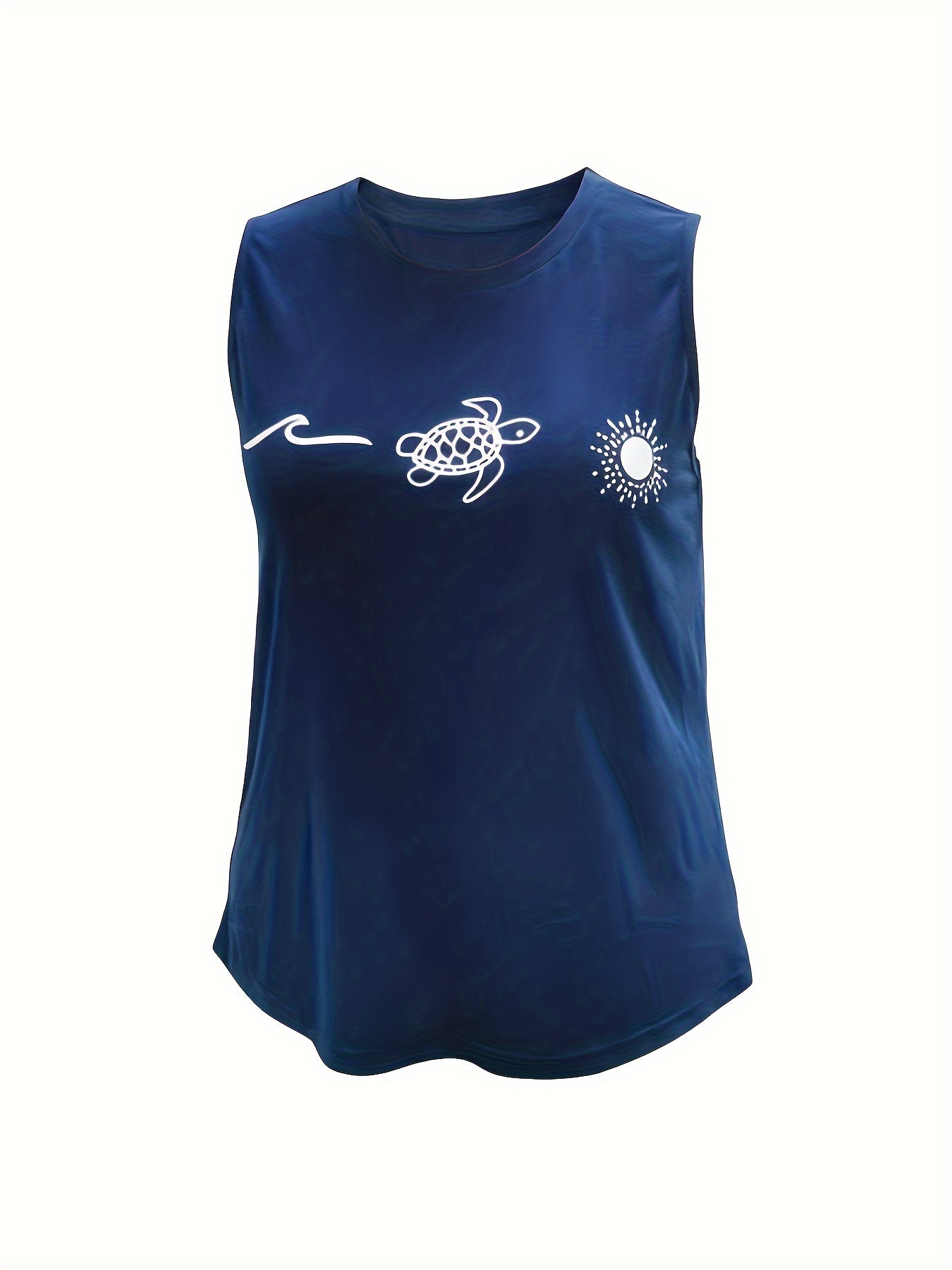 Plus Size Women's Cotton Turtle Neck Sun Print Tank Top