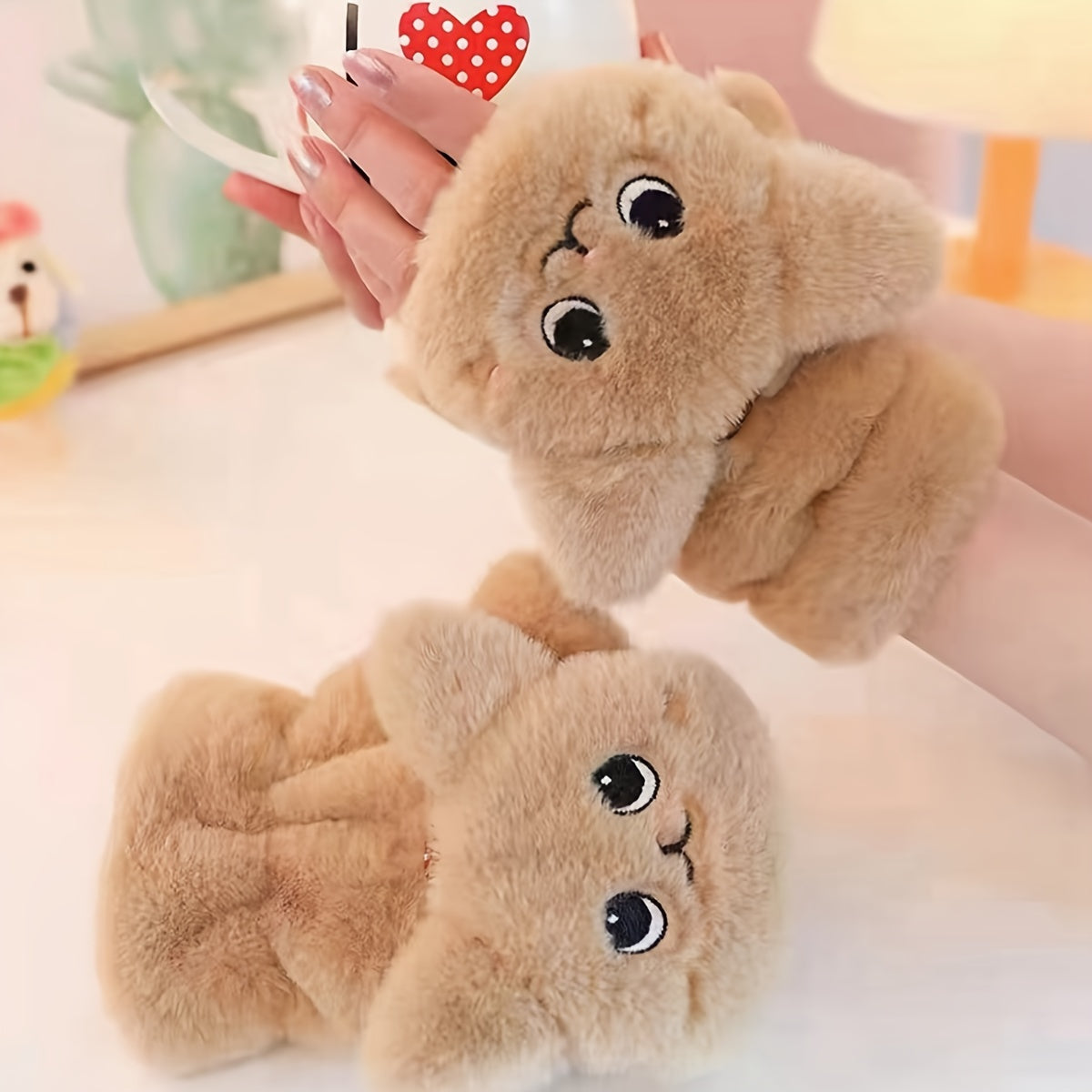 Women's Animal Cartoon Winter Mittens with Flip Tops Plush Warm Casual