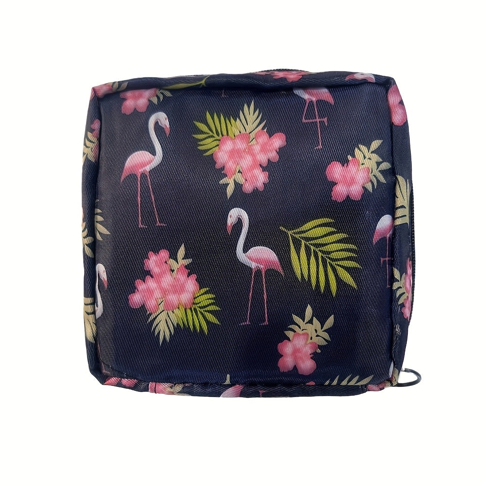 Women's Cartoon Printed Sanitary Napkin Organizer Bag with Zipper Multifunctional Travel Pouch