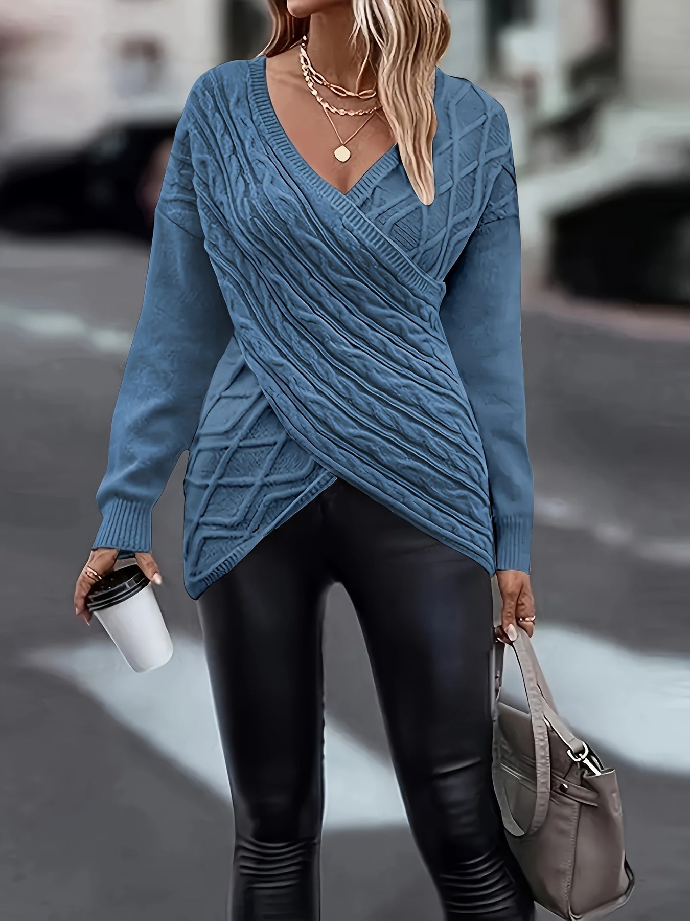 Plus Size Women's Acrylic V-Neck Argyle Knit Pullover Sweater Fall Winter