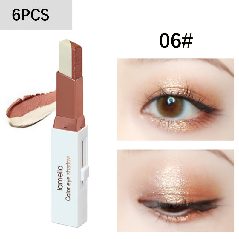 6pcs Gradient Eye Shadow Stick Set for Beginners, Fade-Resistant, Dual Color