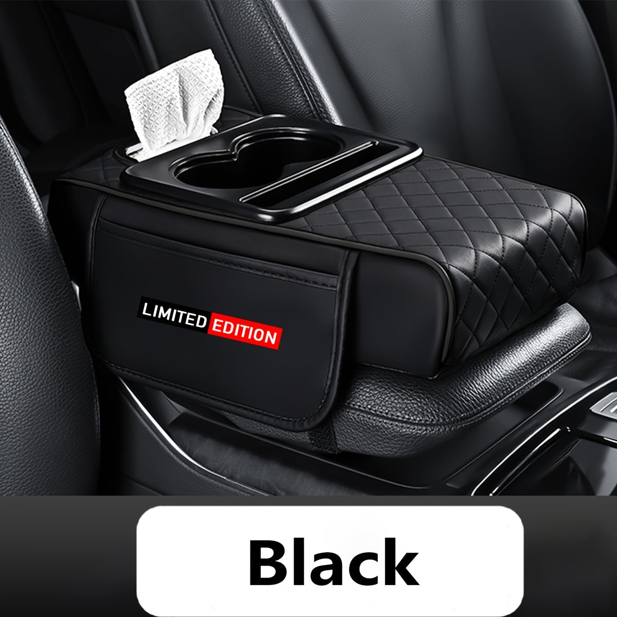 Car Armrest Cushion Center Console Protector With Tissue Box and Cup Holder Storage