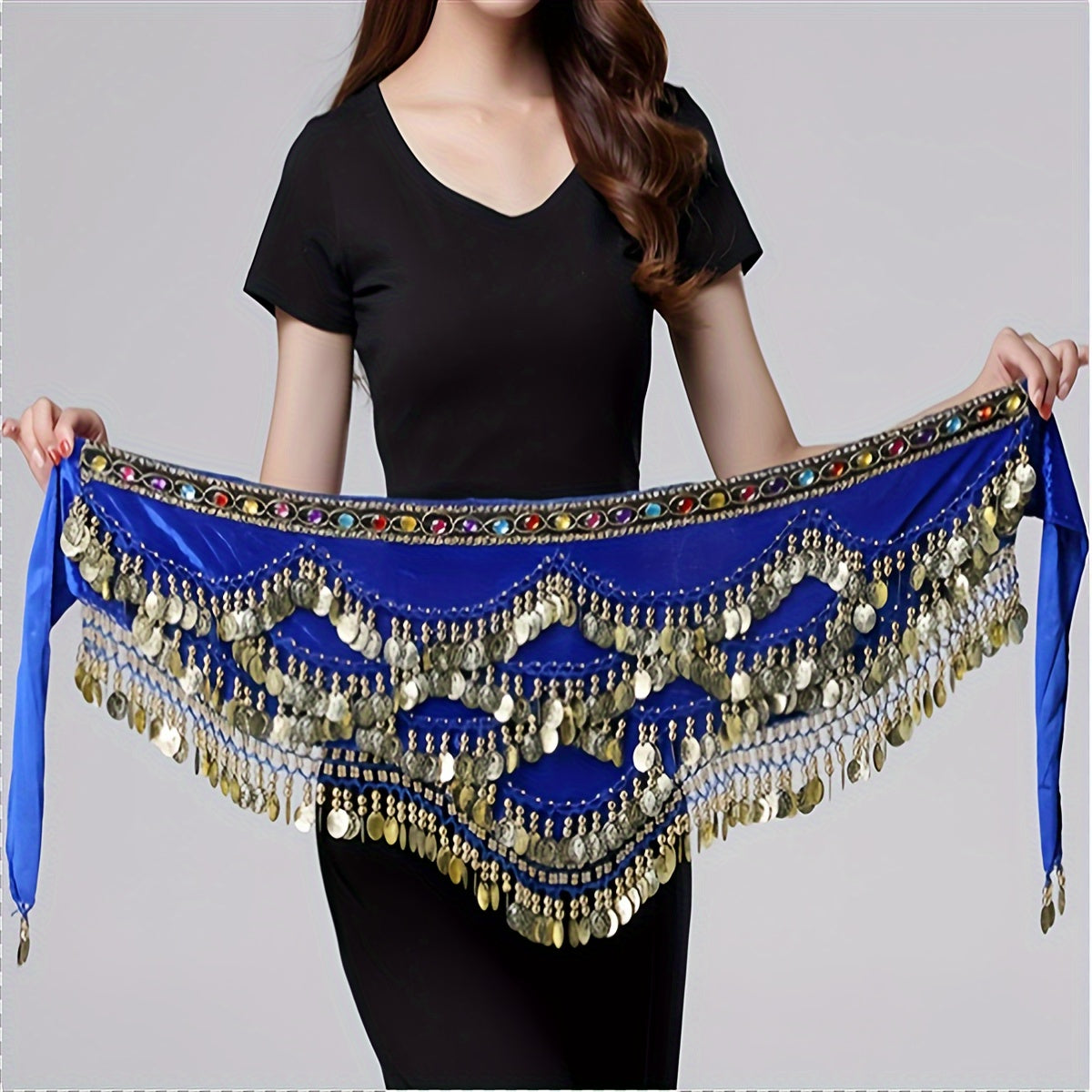 Black Sequin Belly Dance Hip Towel for Performances