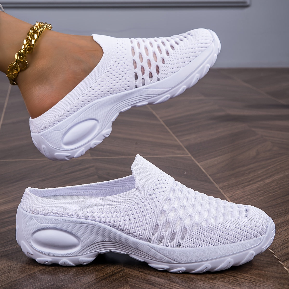 Women's Slip-On Backless Sneakers Breathable Knit Mesh Casual Shoes Plus Size