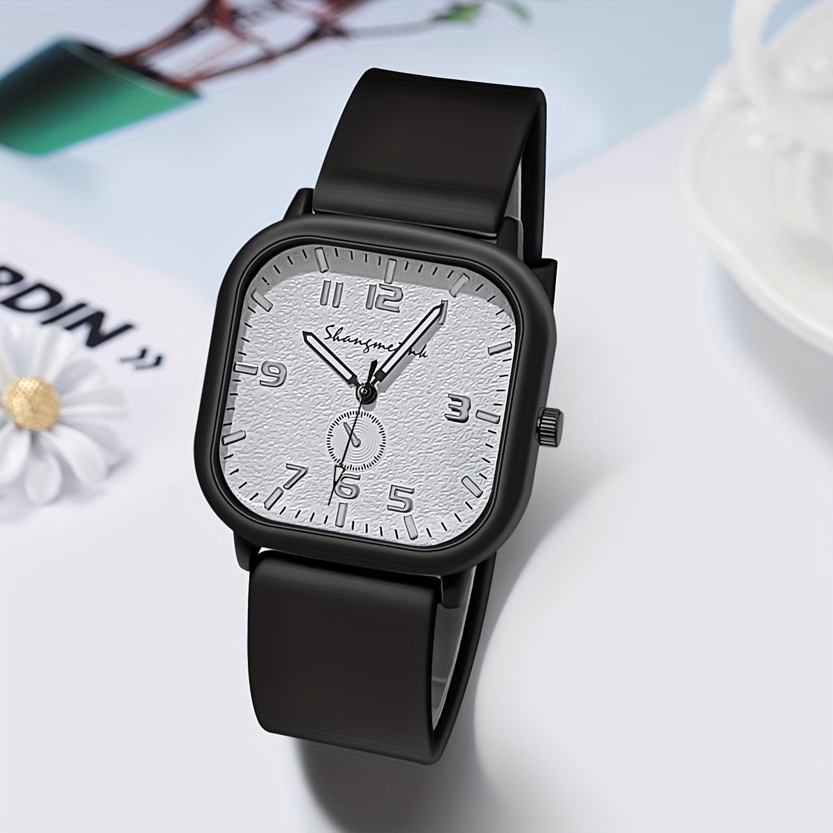Reloj de banda de silicona minimalista para hombres, mujeres, estudiantes, casual, cuadrado, de cuarzo