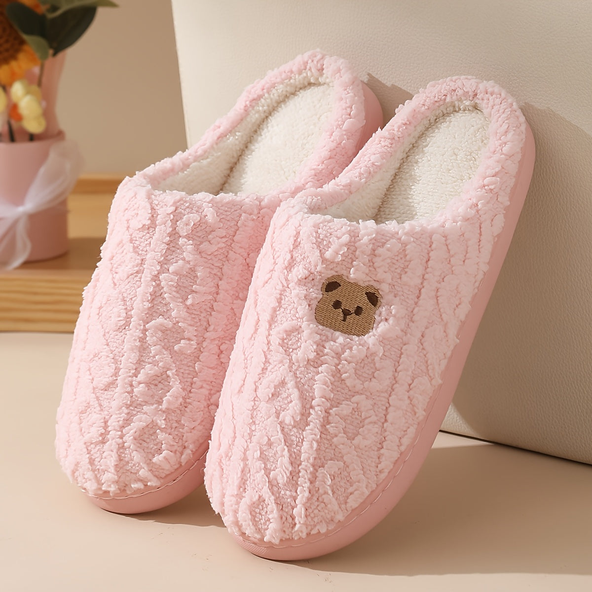 Women's Cozy Fleece Bear Slippers for Home Warmth
