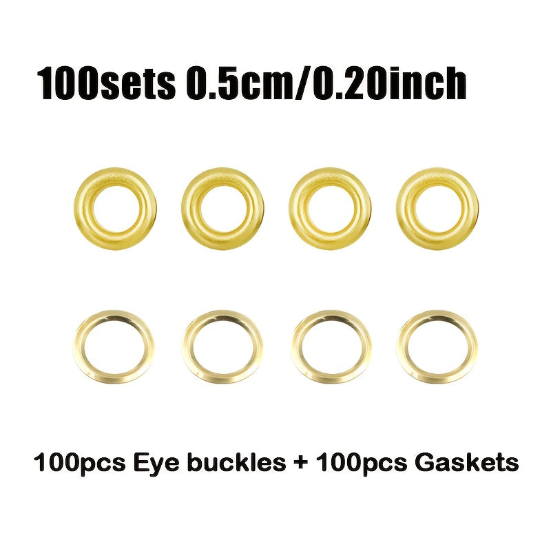 Golden Copper Eyelet Buckles 100 Sets with Gasket 5 Sizes for DIY Crafts