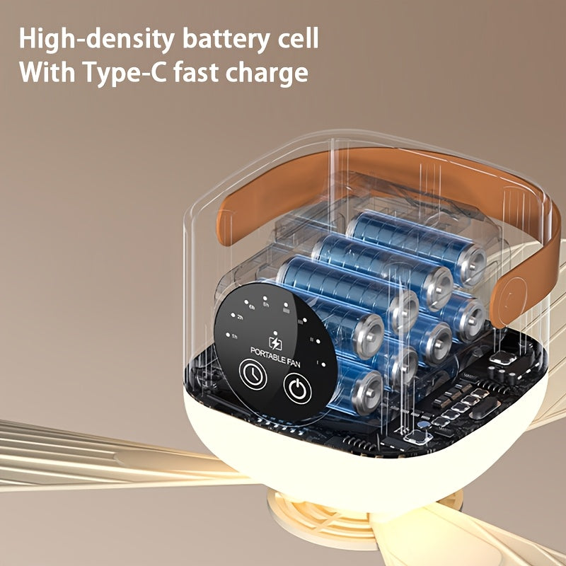 Portable Ceiling and Desk Fan with Wide-Angle Air Supply, USB, Foldable, Outdoor Tripod