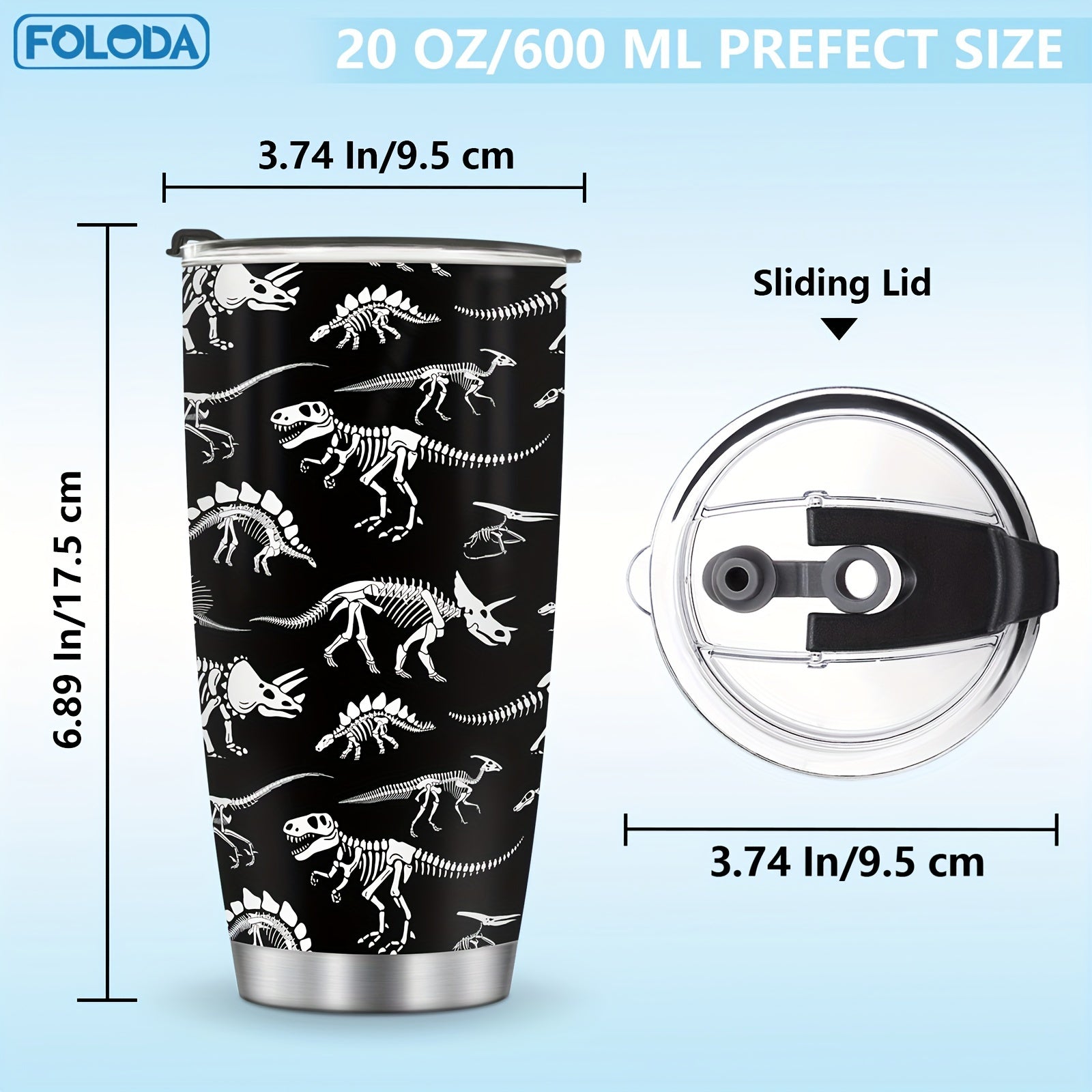 Dinosaur Insulated Tumbler 20oz Stainless Steel Leak-Proof Flip Lid Hot Cold Drink
