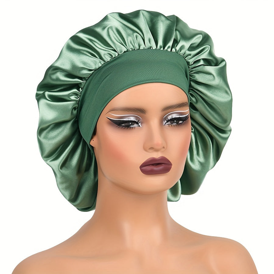 Adult Satin Sleep Bonnet Cap With Wide Elastic Band for All Hair Types