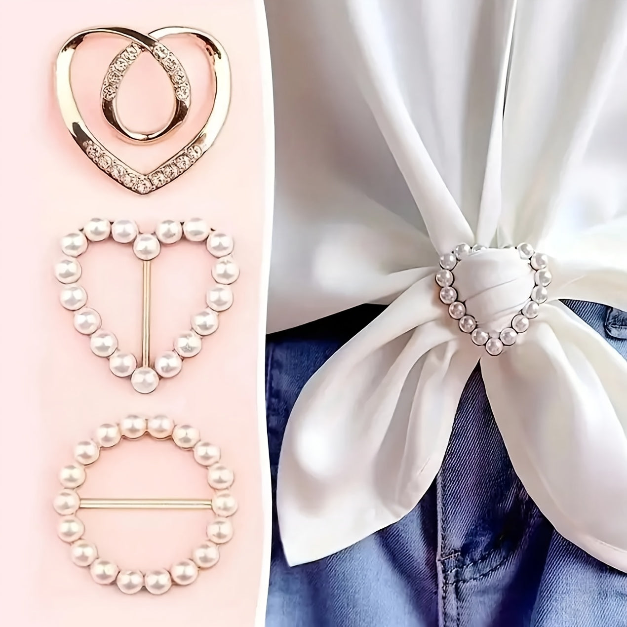 Elegant Alloy Heart-Shaped Brooch Pin with Faux Pearl and Rhinestones for Women