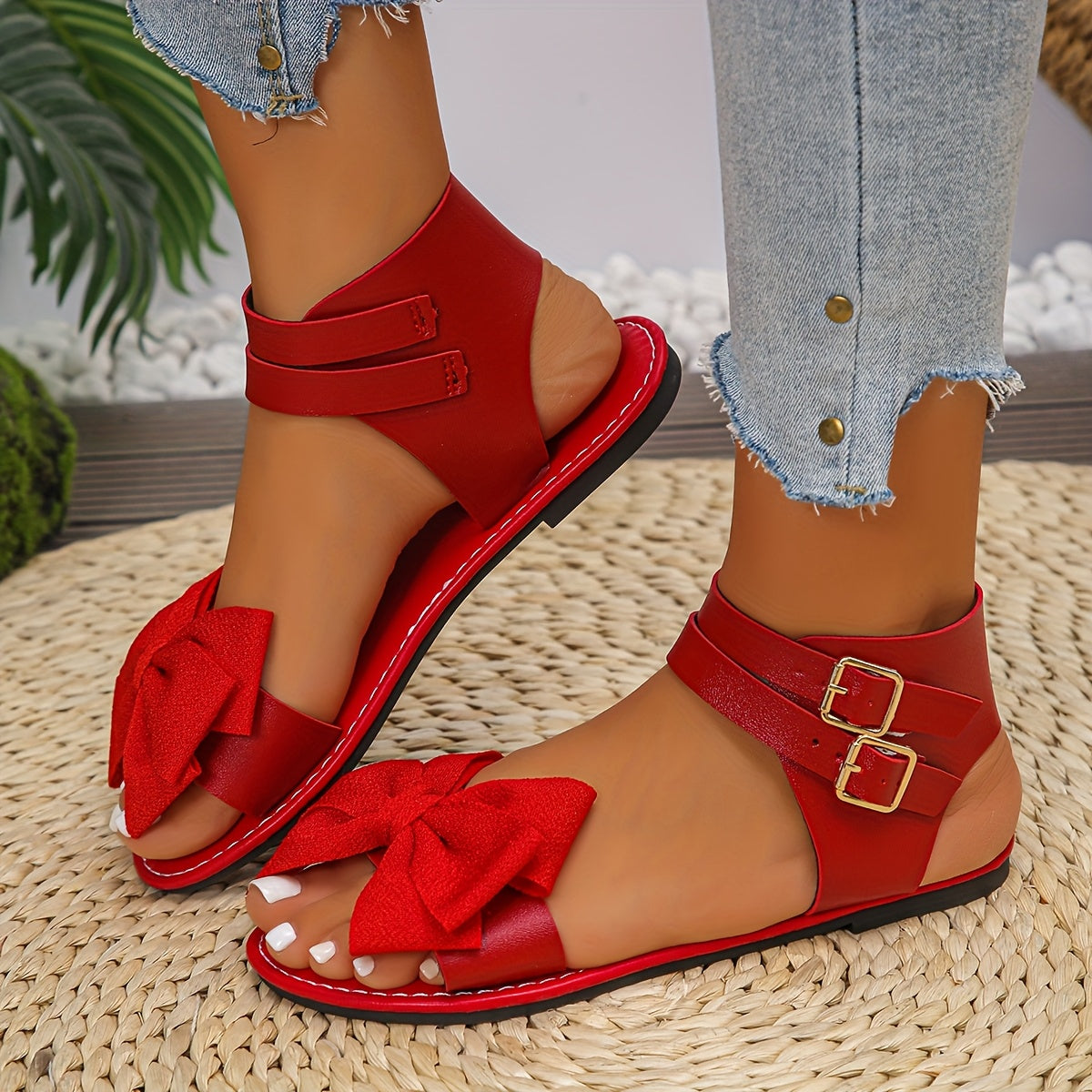 Женские плоские сандалии с открытым носком, регулируемый ремешок, дышащий искусственный материал, нескользящая резиновая подошва