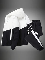 Men's Color Block Hoodie and Joggers Set Polyester All-Season Casual Zip Detail