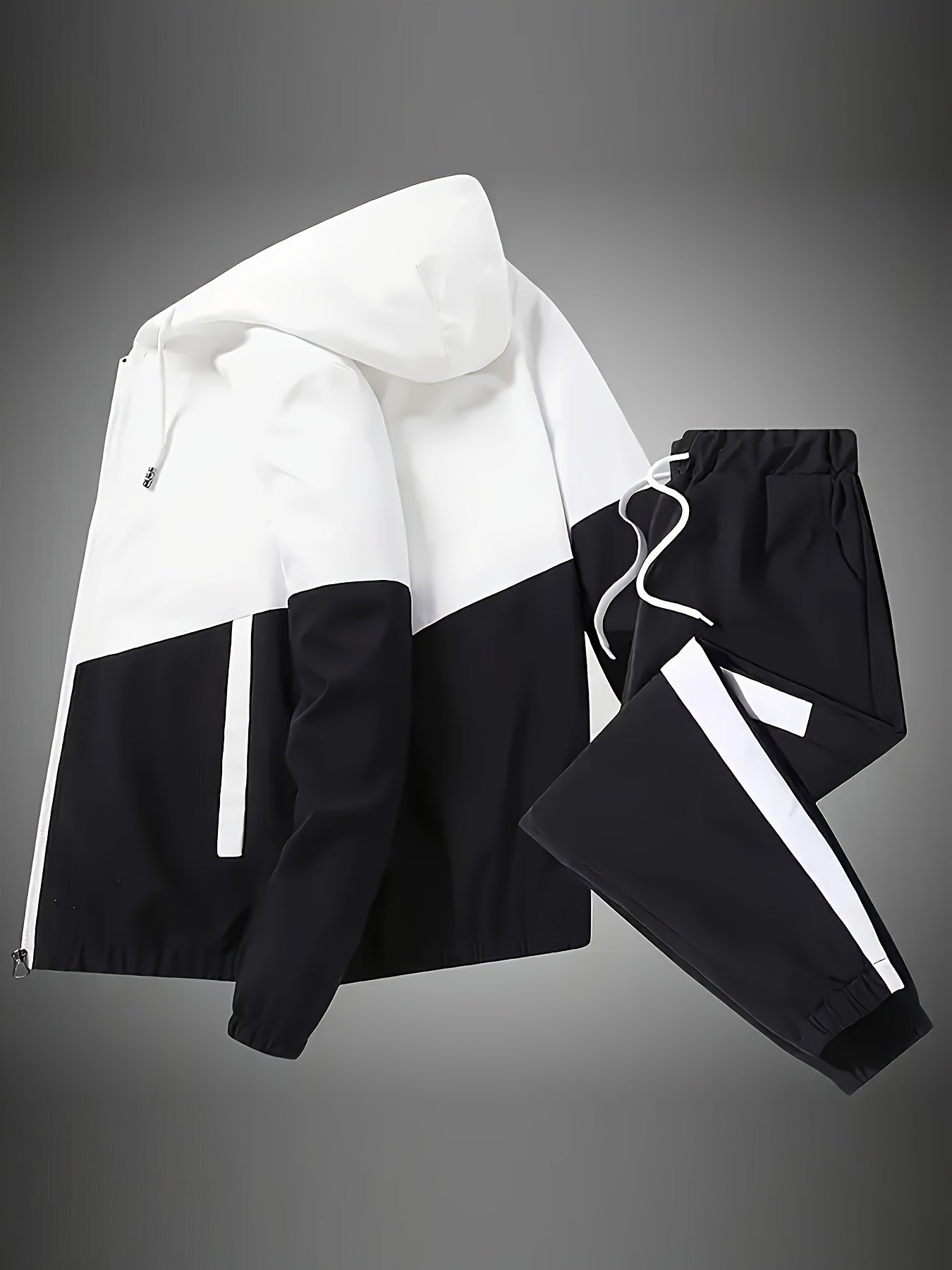 Men's Color Block Hoodie and Joggers Set Polyester All-Season Casual Zip Detail