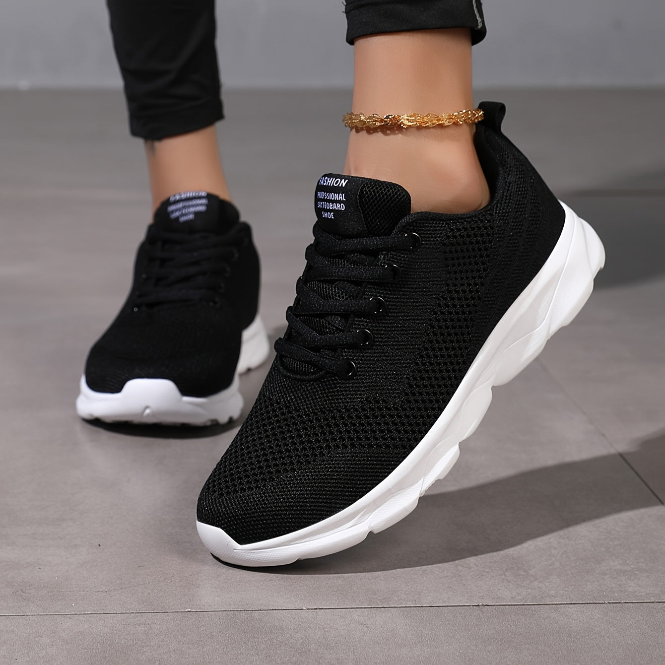 Women Breathable Mesh Knit Sneakers Allseason Casual Athletic Shoes Black White 35-44