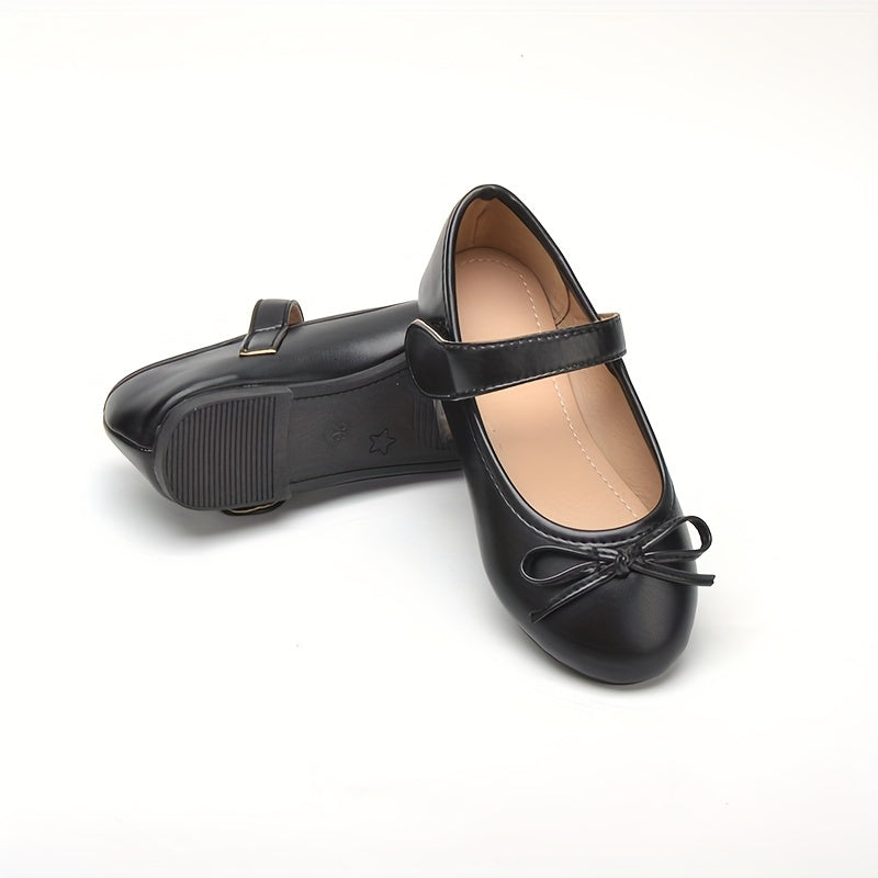 Girls Mary Jane Shoes with Non-Slip Soles Bow Embellishment Casual Flats for Students