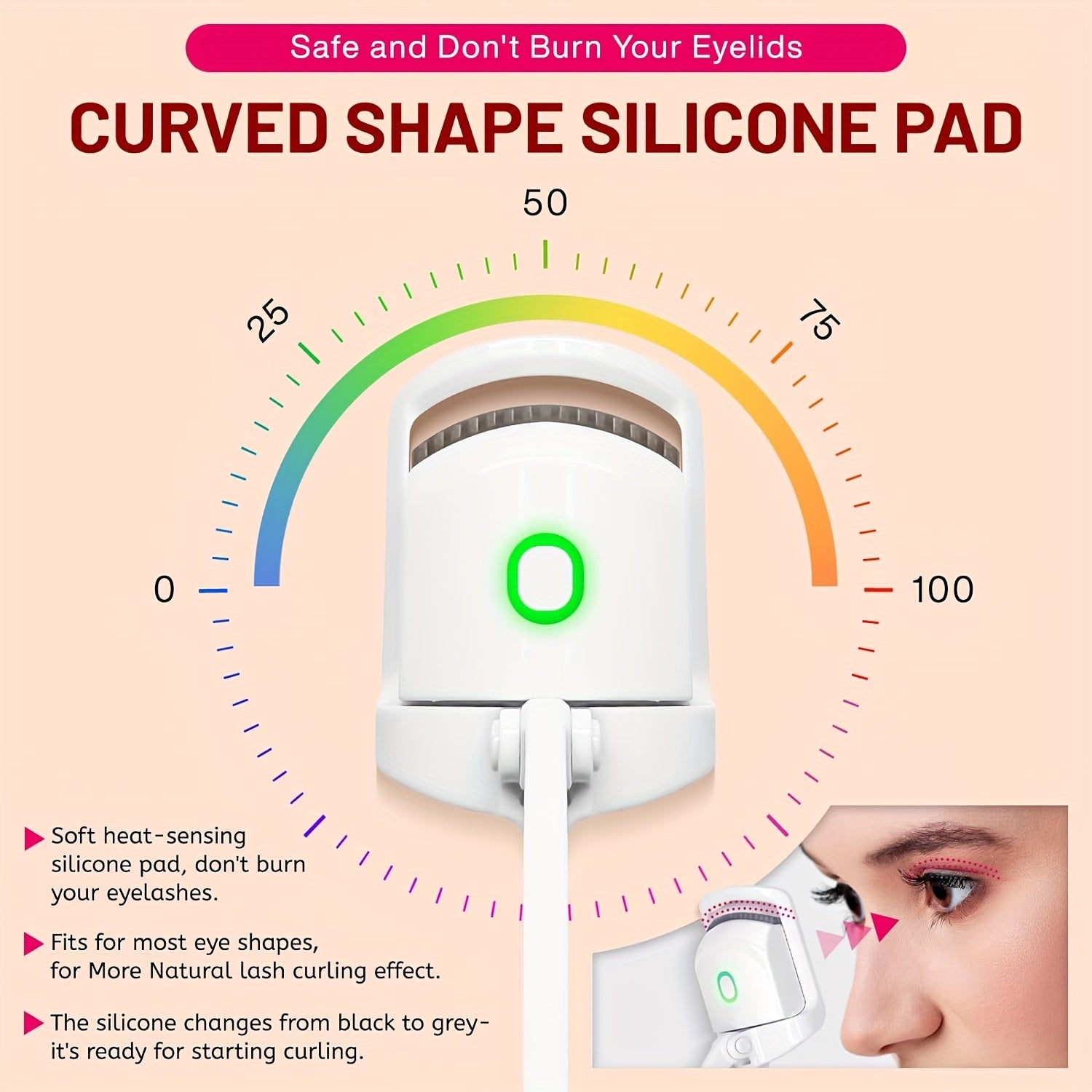 Rechargeable USB Electric Eyelash Curler 150mAh Lithium Battery Lightweight Travel Pink or White