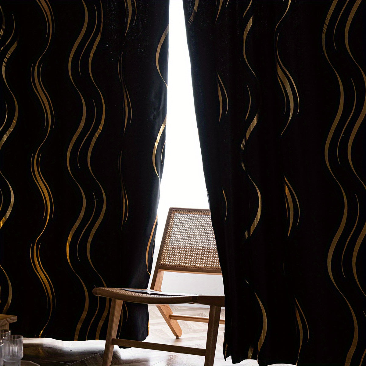 Luxurious Blackout Curtain with Gold and Black Fabric for Living Room Bedroom or Study